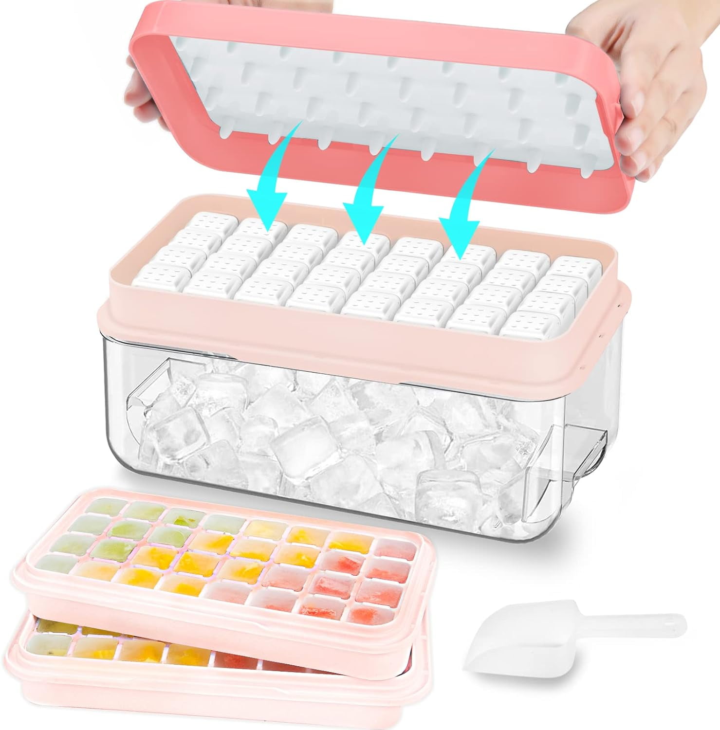 Green BPA-Free Stackable Ice Cube Tray Kit with Lid and Scoop