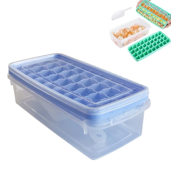 Ice Cube Tray with Lid and Bin, Easy Release 36 Ice Mold Trays for Freezer, Plastic Storage Container with Removable Scoop, Ices Cube Maker Tray & Mold for Whiskey Cocktail Tea Coffee