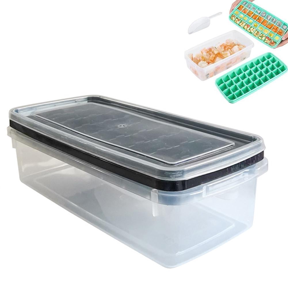 Ice Cube Tray with Lid and Bin, Easy Release 38 Ice Mold Trays for Freezer, Plastic Storage Container with Removable Scoop, Ices Cube Maker Tray & Mold for Whiskey Cocktail Tea Coffee