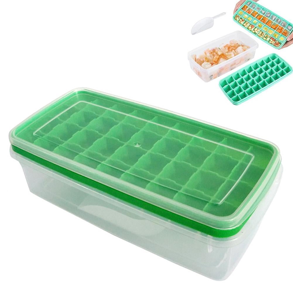 Ice Cube Tray with Lid and Bin, Easy Release 38 Ice Mold Trays for Freezer, Plastic Storage Container with Removable Scoop, Ices Cube Maker Tray & Mold for Whiskey Cocktail Tea Coffee