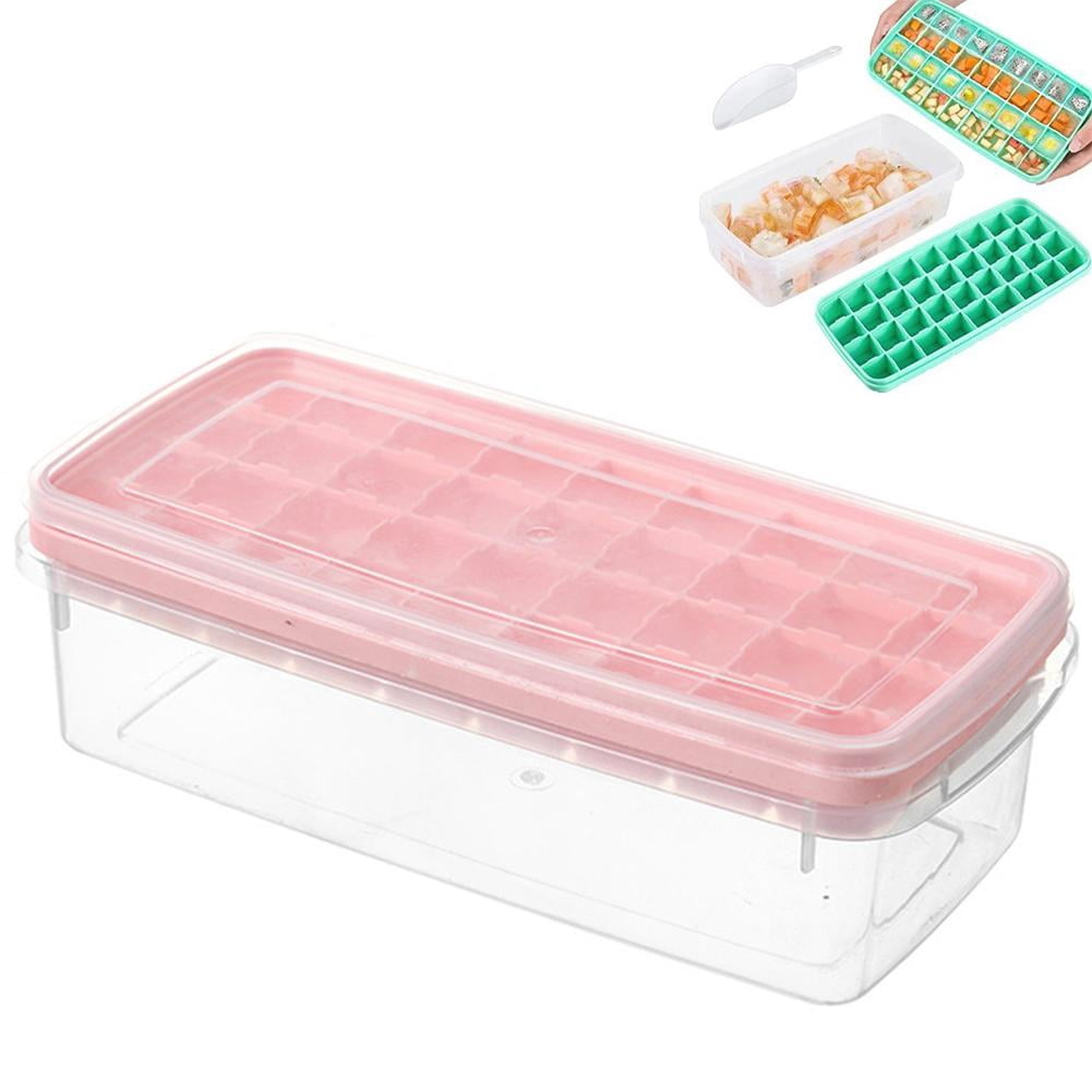Ice Cube Tray with Lid and Bin, Easy Release 38 Ice Mold Trays for Freezer, Plastic Storage Container with Removable Scoop, Ices Cube Maker Tray & Mold for Whiskey Cocktail Tea Coffee