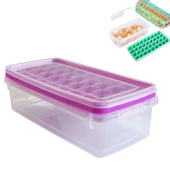 Ice Cube Tray with Lid and Bin, Easy Release 38 Ice Mold Trays for Freezer, Plastic Storage Container with Removable Scoop, Ices Cube Maker Tray & Mold for Whiskey Cocktail Tea Coffee