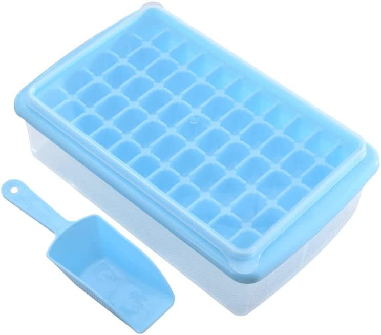 Ice Cube Tray with Lid and Bin for Freezer, Easy Release 36 Nugget Ice Tray with Cover, Storage Container, Scoop. Perfect Small Ice Cube Maker Tray & Mold. Flexable Durable Plastic, BPA Free (Green)