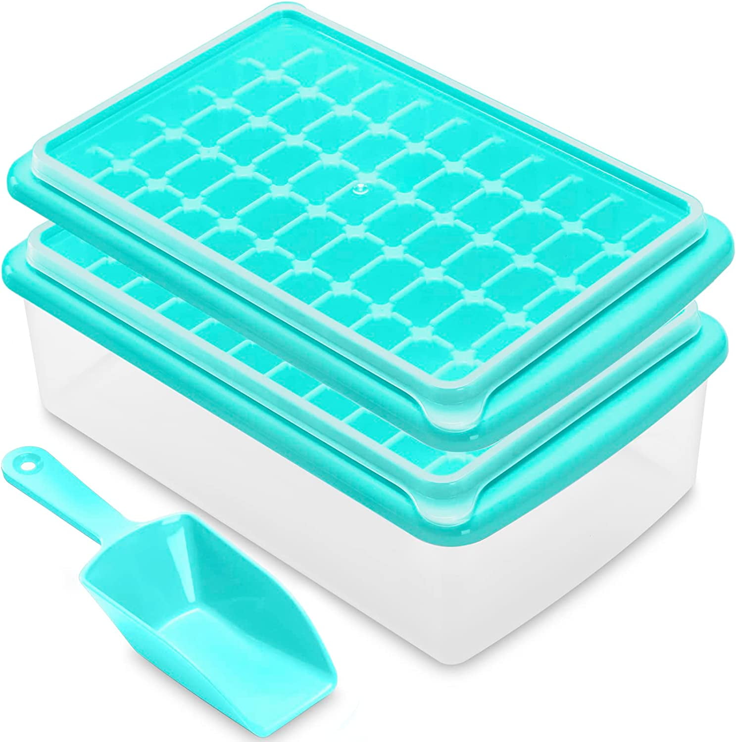 Ice Cube Tray with Lid and Bin for Freezer, Easy Release 55 Mini Nugget ...