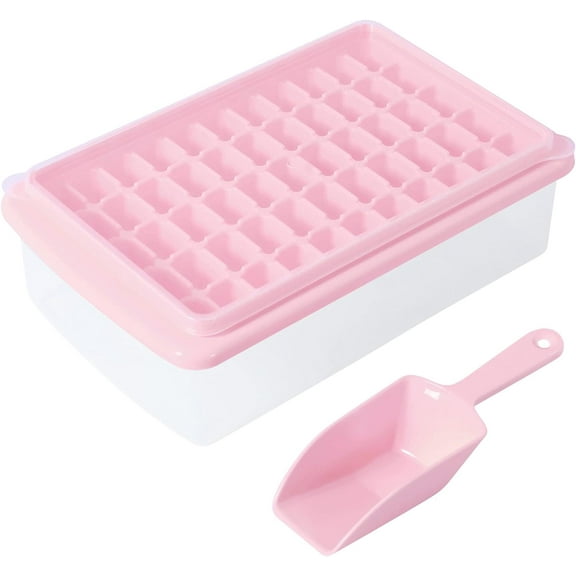 Ice Cube Tray with Lid and Bin for Freezer, Easy Release 55 Nugget Ice Tray with Cover, Storage Container, Scoop. Perfect Small Ice Cube Maker Tray & Mold. Flexable Durable Plastic, BPA Free