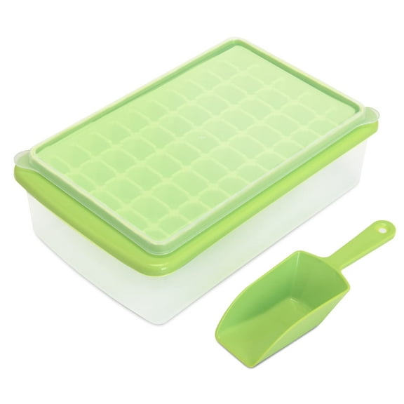 Ice Cube Tray with Lid and Bin for Freezer, Easy Release 55 Nugget Ice Tray with Cover, Storage Container, Scoop. Perfect Small Ice Cube Maker Tray & Mold. Flexable Durable Plastic, BPA Free