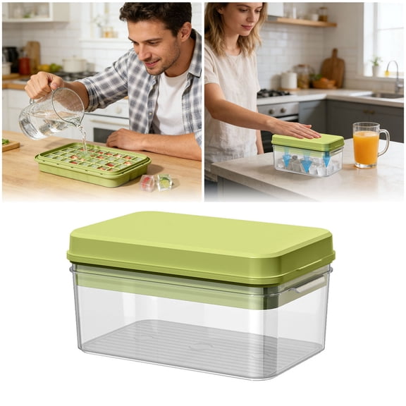 Ice Cube Tray with Lid and Bin, Ice Trays for Freezer, Flexible 32 Ice Cube Trays for Making Ice Cubes, Coffee Ice Container with Cover, Stackable Silicone Trays