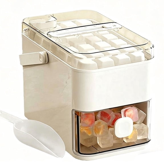 Ice Cube Tray with Lid and Bin, IceCubes Trays for Freezer, Food-Grade Portable Icecube Tray Set, One-Click Demolding, Pull-Out Ice Drawer with Portable Handle, for Whiskey Cocktail Coffee