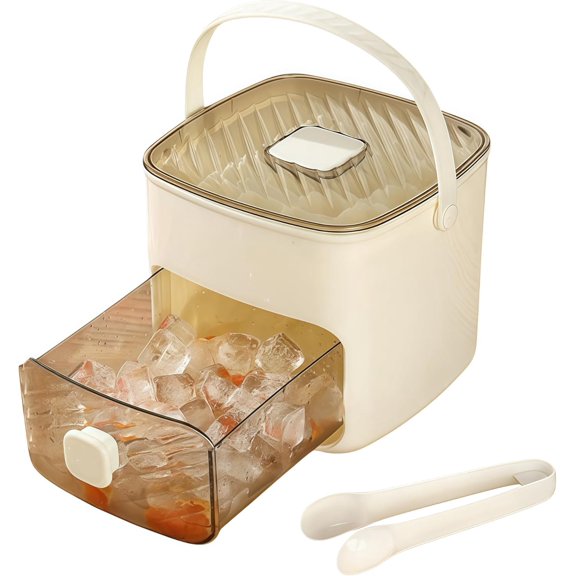 Ice Cube Tray with Lid and Bin Make Ice-Making Simple, Ice Cube Trays for Freezer with Lids, One-Touch Removal & Double-Layer System, Pull-Out Ice Drawer with Portable Handle (White)