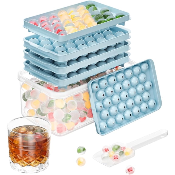 Ice Cube Tray with Lid and Bin Set - 3 Pack 99 Cells Round Ice Trays for Freezer, 0.8 Inch Small Circle Ice Maker Molds with Storage Container, BPA-Free Silicone Ice Cube Trays for Chilling Drinks