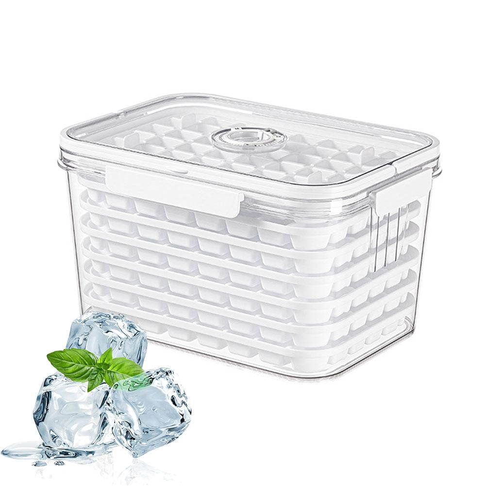 Ice Cube Tray with Lid and Bin, Silicone Ice Cube Trays for Freezer, Stackable IceBucket Kits with Storage Container, for Kitchen, RV, Cocktail, Coffee