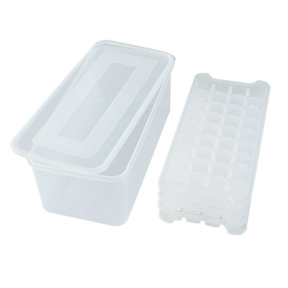 Ice Cube Tray with Lid, Plastic Ice Molds for Freezer, Easy Release Ice Trays, Space Saving Stackable Ice Cube Maker for Household Refrigerator, Summer Kitchen Essential