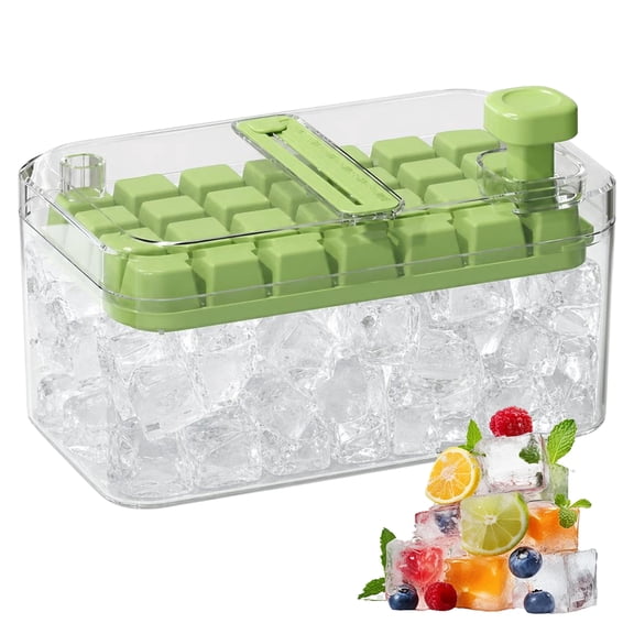 Ice Cube Tray with Lid and Storage Bin, 28 Grid Stackable Ice Maker Tray with Press Release Design, Easy Release Ice Tray with Scoop for Freezer,Green