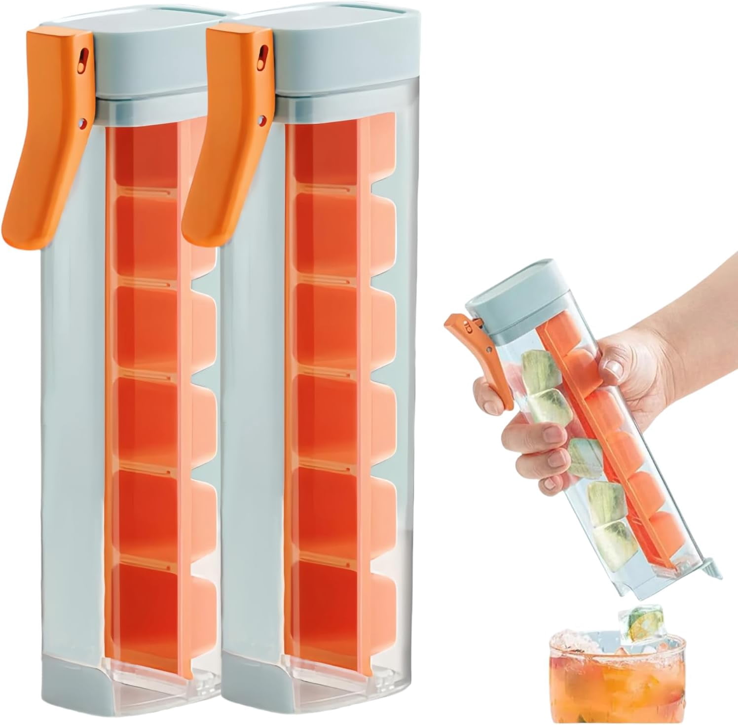 Ice Cube Tray Mold One-Hand Press on, 6 Cubes Silicone Ice Maker Cup, Easy Pop-Out Design, Space-Saving for Iced Drinks, Coffee & Home Use