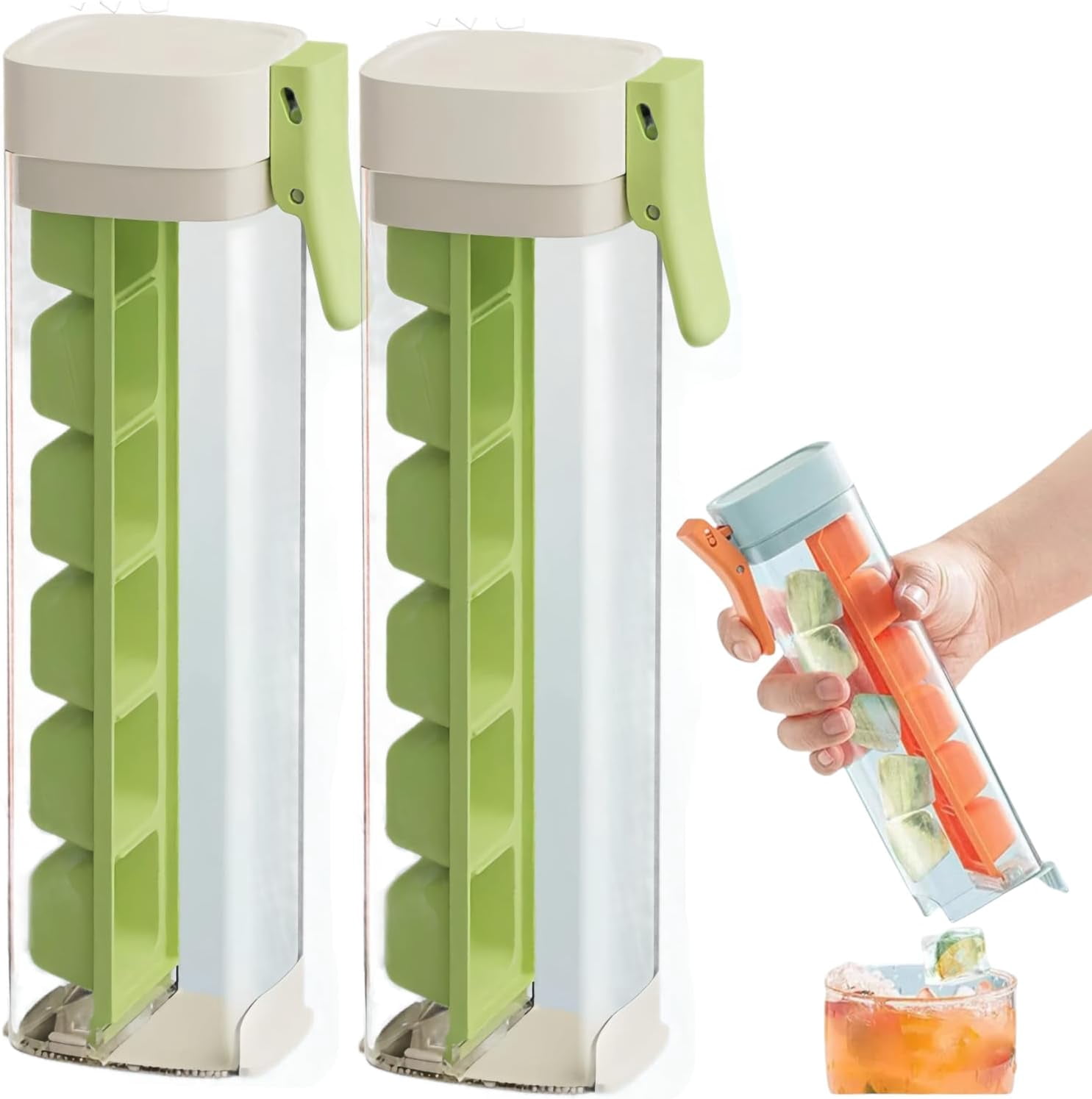 Ice Cube Tray Mold One-Hand Press on, 6 Cubes Silicone Ice Maker Cup, Easy Pop-Out Design, Space-Saving for Iced Drinks, Coffee & Home Use