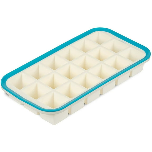 Ice Cube Tray Mold, Reinforced Flexible Silicone Ice Shaping Kit, Makes 18 Square 1.4-Inch Ice Cubes, Dishwasher Safe, Easy Ice Removal. Ivory and Blue, 10.8 x 5.5 x 1.5 in