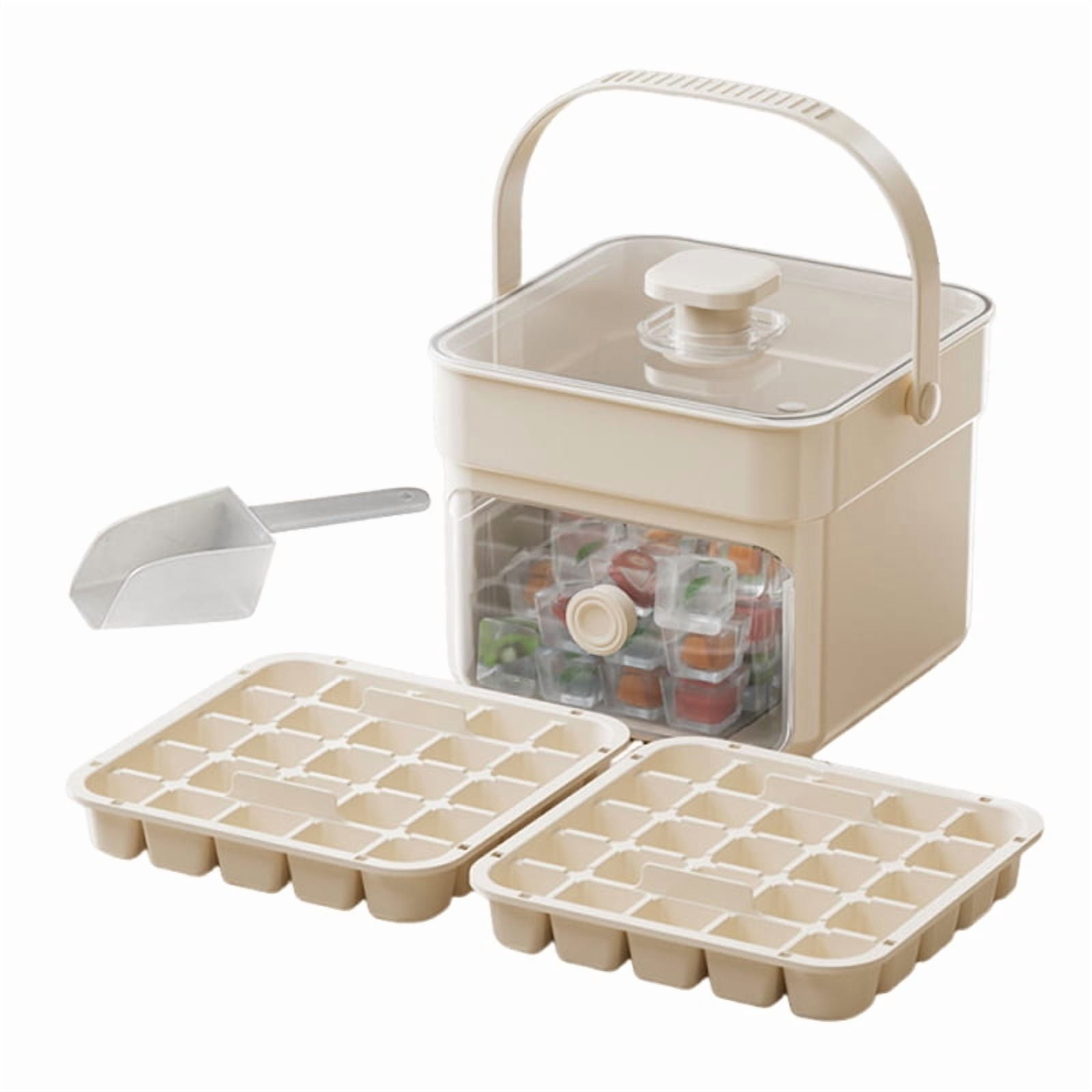 Ice Cube Tray, Press Ice Cube Trays Double Layer 50 Ice Maker Cube Mold Easy Release Ice Cube Trays with Lid and Bin and Ice Scoop for Making Whiskey, Cocktail, Coffee