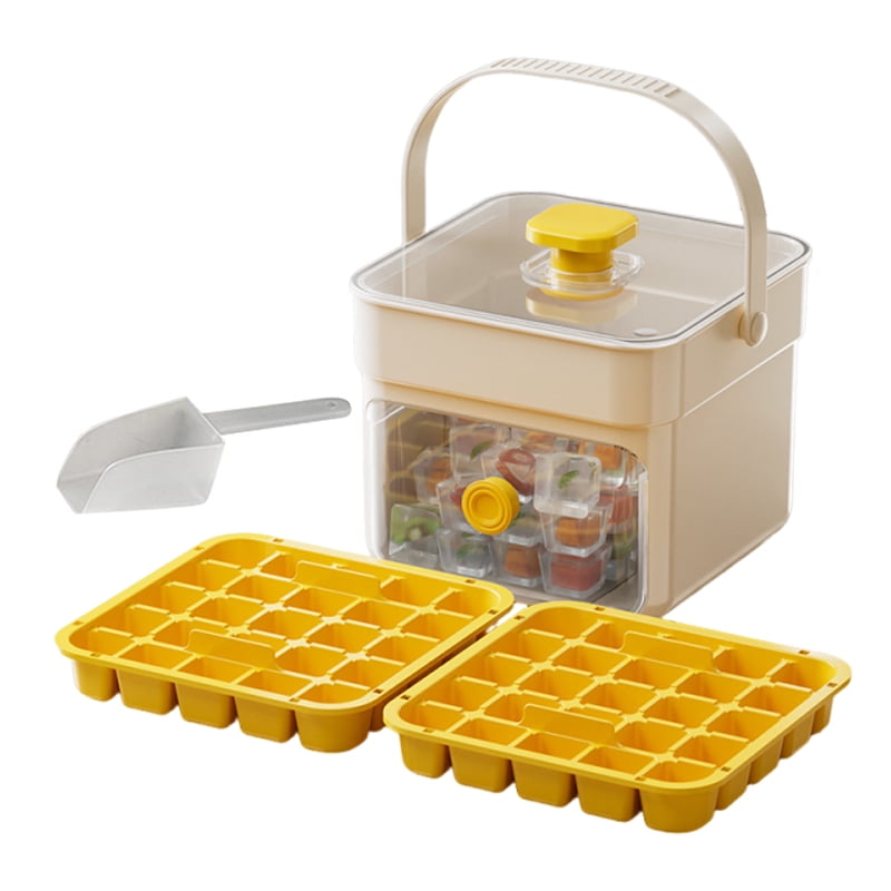 Ice Cube Tray, Press Ice Cube Trays Double Layer 50 Ice Maker Cube Mold Easy Release Ice Cube Trays with Lid and Bin and Ice Scoop for Making Whiskey, Cocktail, Coffee