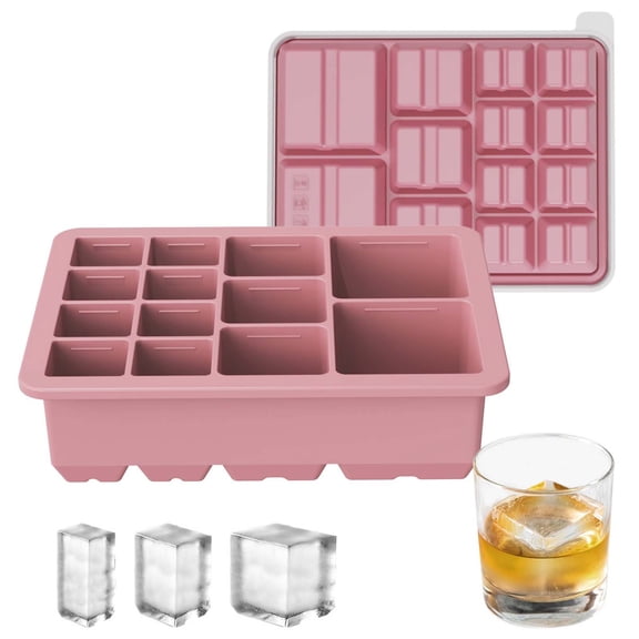 Ice Cube Tray, Silicone Ice Mold, 13-Cup Square Ice Block Mold, Multi-Size Household Ice Maker, Odorless & Impermeable, Easy to Clean & Demold, Ideal for Home Cold Storage