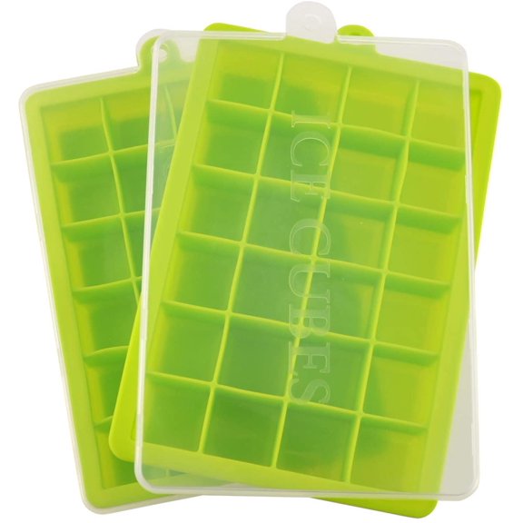 Ice Cube Tray, Silicone Square Ice Trays Easy Release Stackable Ice Cube Mold with Removable Lid, 24 Cavity (2 Pack, Green)