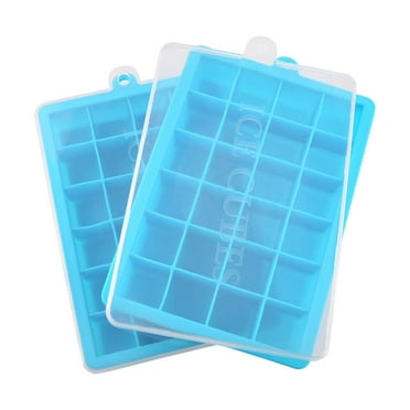 Ice Cube Tray, Silicone Square Ice Trays Easy Release Stackable Ice Cube Mold with Removable Lid, 24 Cavity (2 Pack, Sky Blue)
