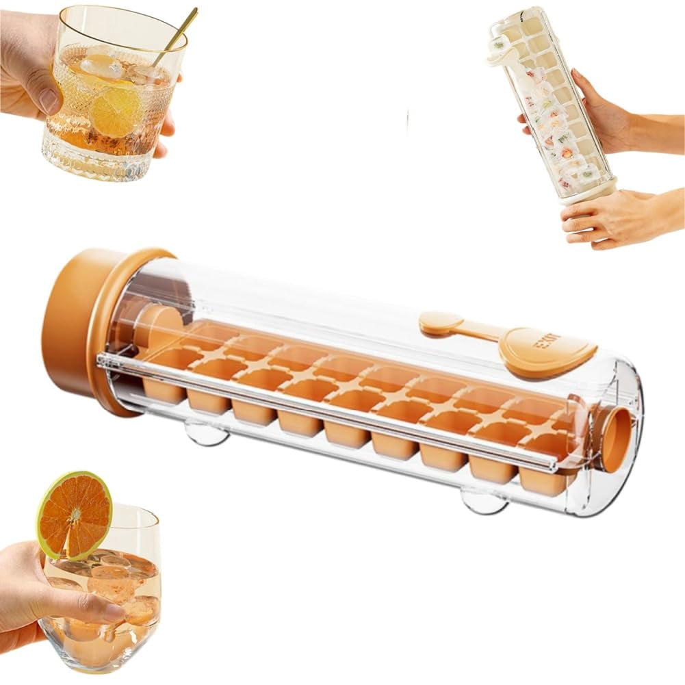 Ice Cube Tray,Square Ice Cube Mold,One Glass Ices Maker,One Hand Press Ices-Tray Mold with Handle,Single Handed Pressing IceMaker,18 Grid Ices -Cube Tray Cup for Drinks,Gifts for Mom Lover