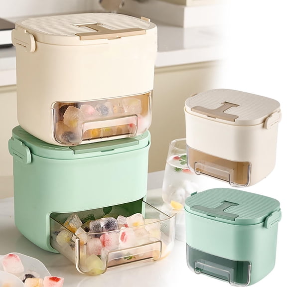 Ice Cube Tray With Storage Box 52 Grid Ice Maker Bin Large Capacity Drawer Style Odor Proof Lid Handle Portable Food Grade Fridge Freezer Box + Shovel