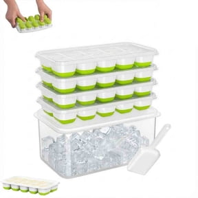 Ice Cube Tray with Storage Box,Ice cube tray, Stackable and Leak-proof Design, Includes Ice Scoop, Convenient and Space-saving for Home, Parties, Office, and Outdoor Use-4 Pack Ice trays