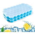 thumbnail image 1 of Ice Cube Tray, Wattne 2 Pack Ice Trays, BPA Free, Flexible, Stackable Ice Cube Tray with Lids, Silicone ice trays for Whiskey and Cocktail (Blue), 1 of 2