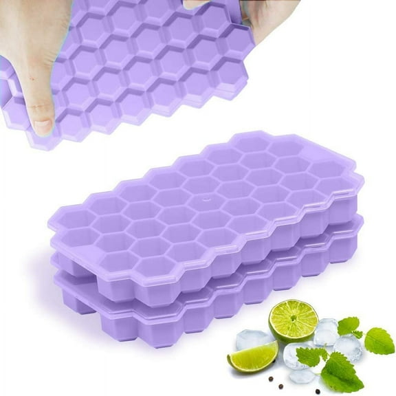 Ice Cube Trays, 2 Pack Silicone Flexible Ice Cube Trays with Lid, 74 Cubes Ice Trays for Chilled Drinks, Whiskey & Cocktails , Stackable Flexible Safe Ice Cube Trays