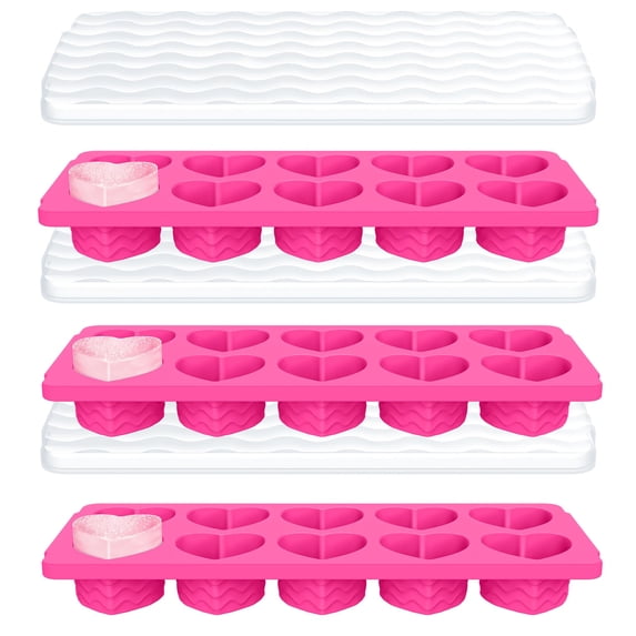 Ice Cube Tray With Lid - 3 Pack 2 Tbsp Trays For Freezer Stackable Easy Release Large Molds Chocolate Iced Coffee & Juice (10-heart Rose Red)
