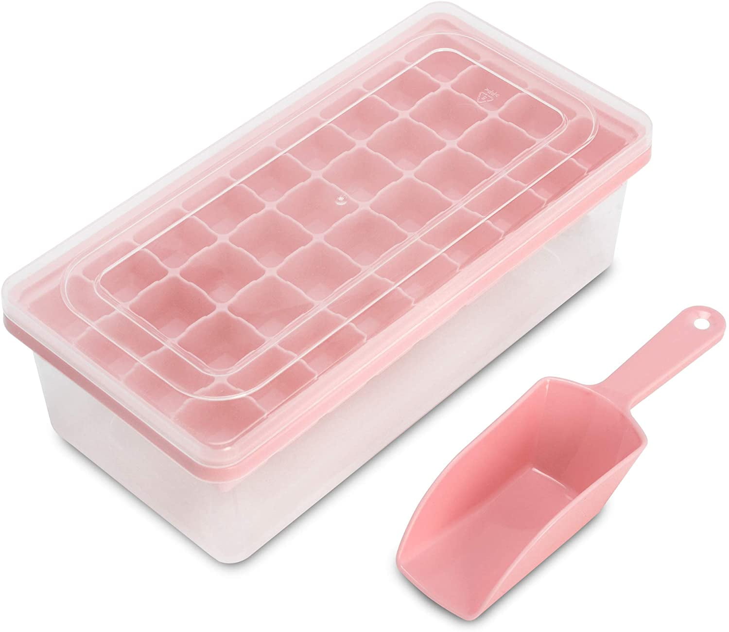 Ice Cube Tray With Lid and Bin | 44 Nugget Silicone Ice Tray For Freezer | Comes with Ice Container, Scoop and Cover | Good Size Ice Bucket
