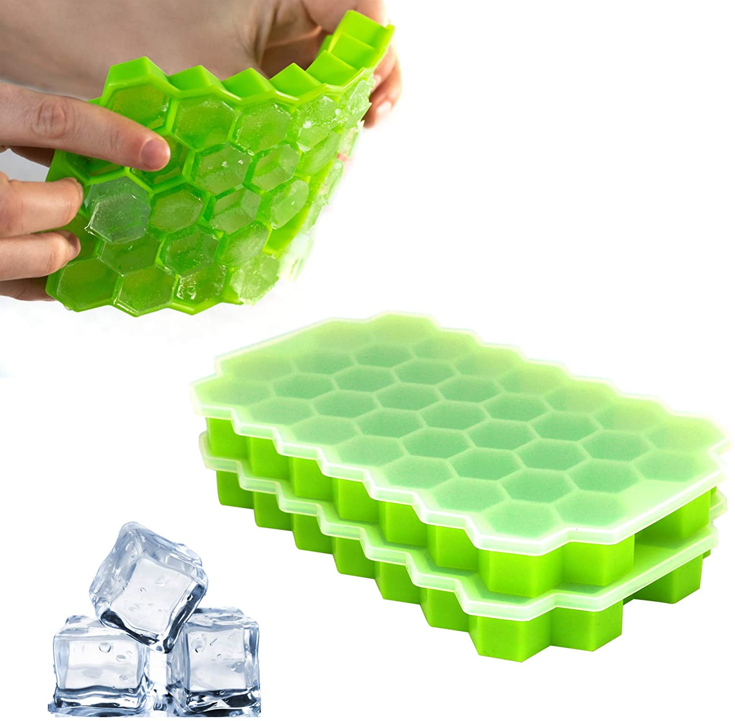 Handy Housewares 2 Jumbo Silicone Push Ice Cube Tray - Makes 8 Large Cubes  - Teal Green 