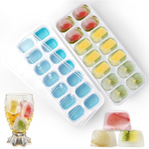 Ice Cube Tray with lid,Easy-Release 14 pcs Ice Cubes Maker with Spill-Resistant Removable Lid,Ice Cube Tray Silicone,Flexible,LFGB certification&BPA Free,Silicone Ice cube tray with lid for Drinks