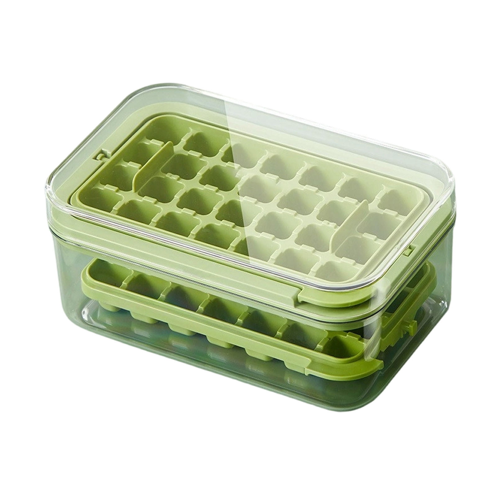 Ice Cube Tray with Lid & Bin 56 Cubes, Stackable Ice Trays for Freezer with Easy Release Silicone Bottom, for Drinks Coffee