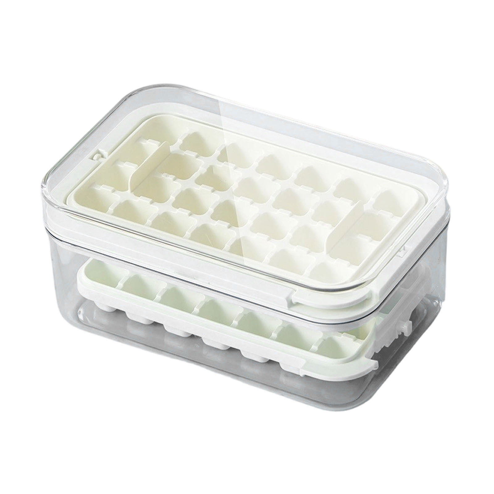 Ice Cube Tray with Lid & Bin 56 Cubes, Stackable Ice Trays for Freezer with Easy Release Silicone Bottom, for Drinks Coffee