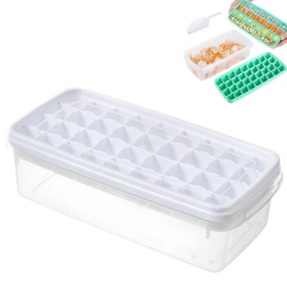 Ice Cube Tray with Lid & Bin, Easy Release 36 Ice Molds, Plastic Freezer Storage Container with Scoop