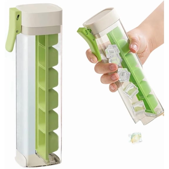 Ice Cube Tray with Lid Press, Six Pcs Ice Cube trays with Freezer, Silicone Ice Cube Moulds & Trays, Single Press Easy Release Ice Moulds (Green)