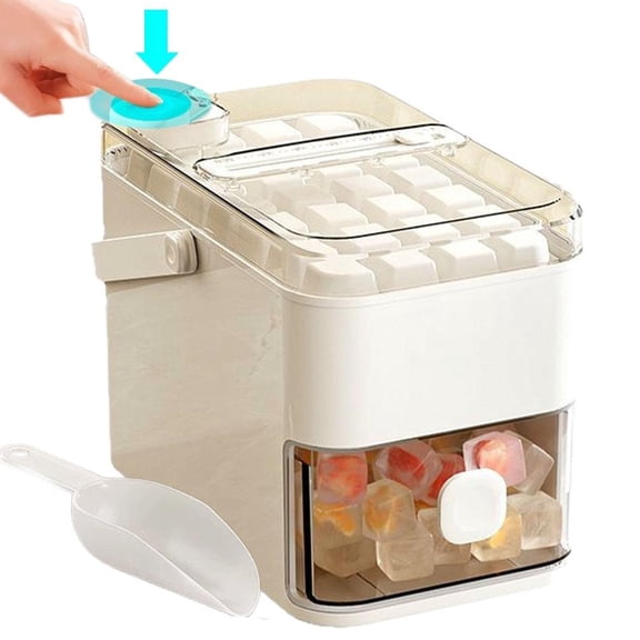 Ice Cube Tray with Lid and Bin, One Click Ice Cube Tray with Storage Bin Double Layer Mold Box Easy Release Container for Summer Drinks