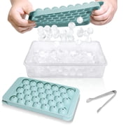 Ice Cube Tray with Lid and Bin - Round Ice Trays for Freezer with Lid - Ice Cube Trays for Freezer with Ice Container 1"-2PACK Blue