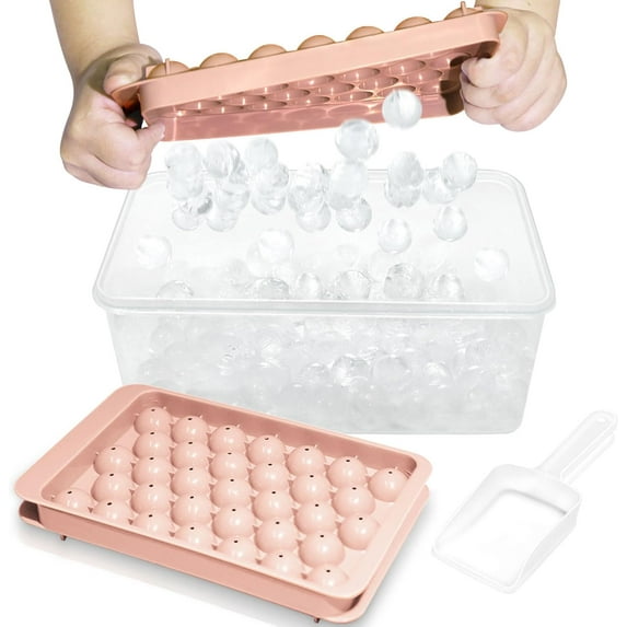 Ice Cube Tray with Lid and Bin - Round Ice Trays for Freezer with Lid - Ice Cube Trays for Freezer with Ice Container (1"-2PACK Pink)