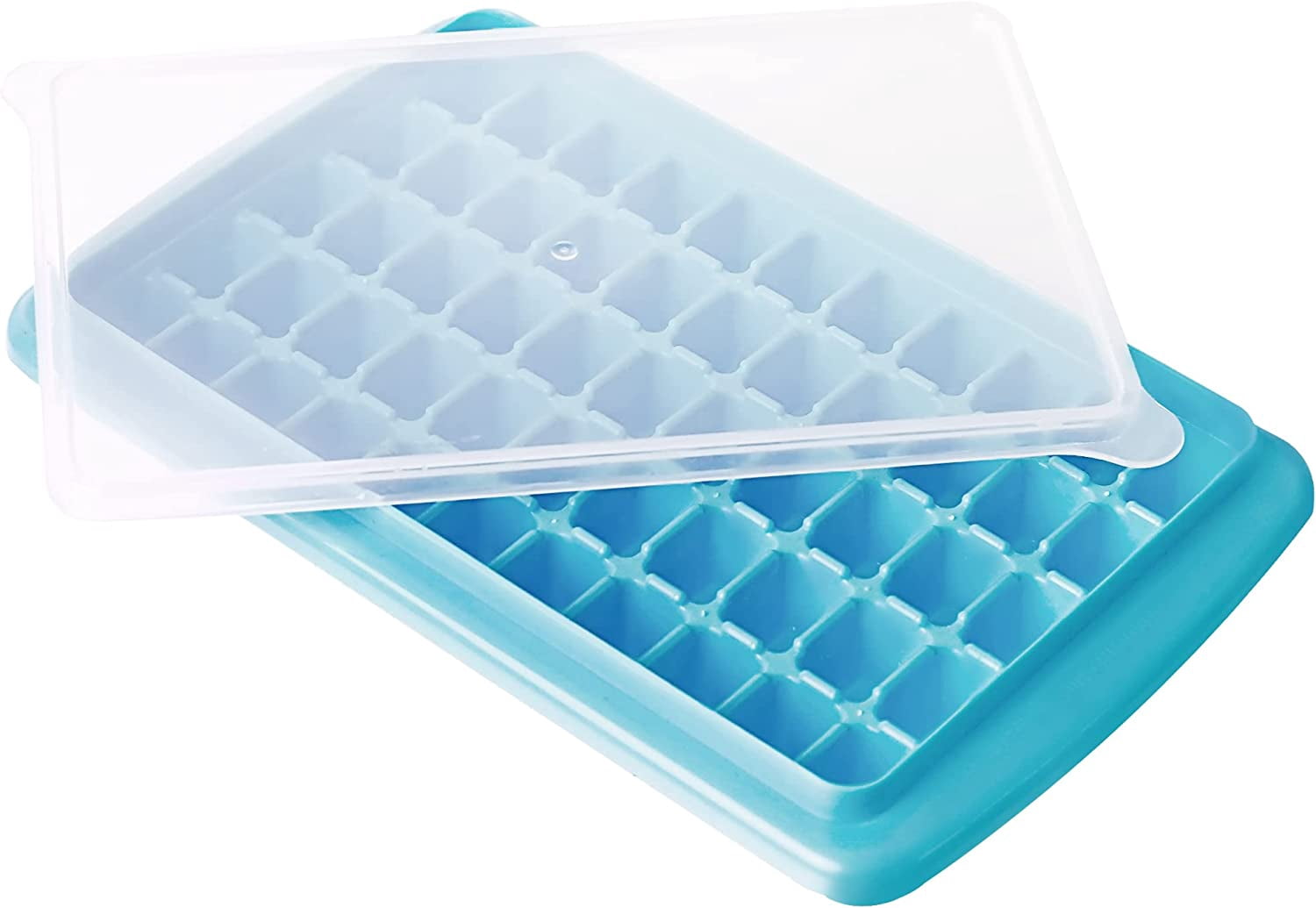 Ice Cube Tray with Lid and Bo - Ice Cube Mold for Refrigerator BPA Free Ice Container with Spoon and Lid Blue Green Powder (Green+110)