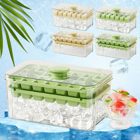 Ice Cube Tray with Lid and Storage Box, Push-Release Individual Compartments, Includes Ice Scoop for Home Freezer Drinks and Cocktails