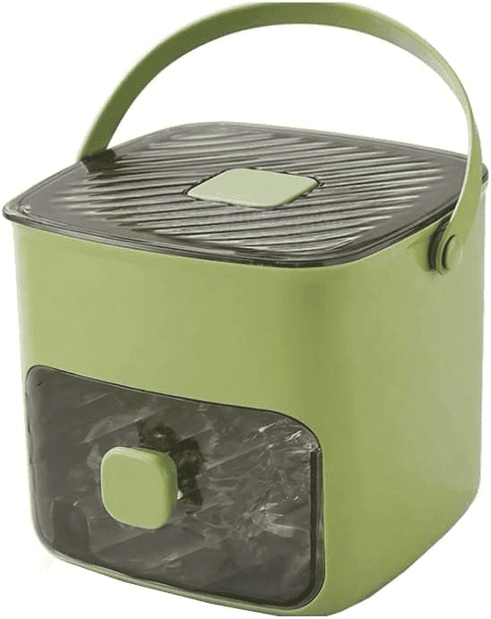Ice Cube Tray with Storage Bin, Easy Release Press-Type Silicone Mold with Handle for Freezer, Drinks, Coffee, Parties