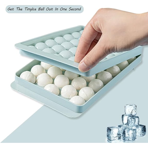 Ice Cube Trays, 1 Inch Round Ice Trays for Freezer with Lid and Bin, 33 x 3 Pack Tiny Ice Ball Maker Mold with Tongs Easy Release for Chilling Drinks, Juice (Blue, 33 X 3)…