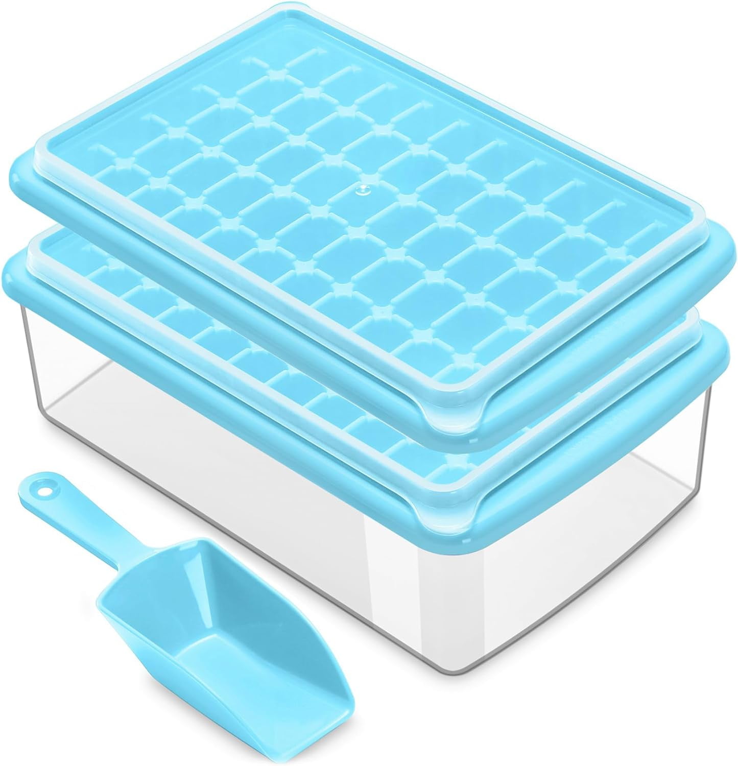 Ice Cube Trays 2 Pack with Lids and Bin for Freezer, Easy Release 55 Mini Nugget Ice Trays, Stackable Small Ice Cube Mold, Ice Maker Tray & Storage Box, Scoop, Durable Plastic, BPA Free,