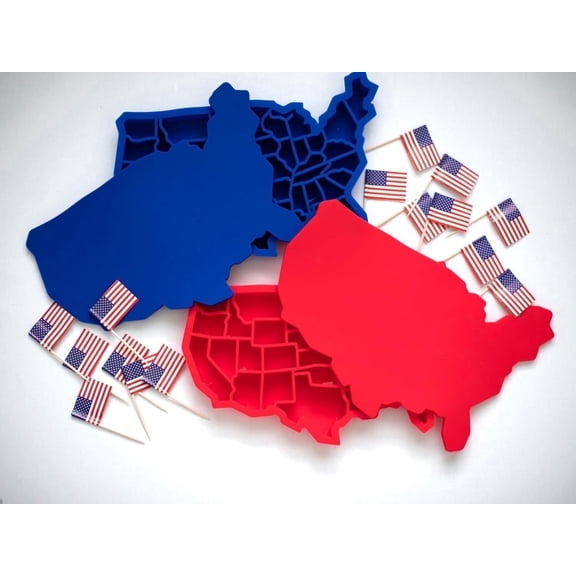 Ice Cube Trays, 2-Pack Red/Blue Silicone USA Ice Cube Trays with Lids, State Ice Cube Molds, Ice Molds Fun Shapes, Fun Ice Cube Trays