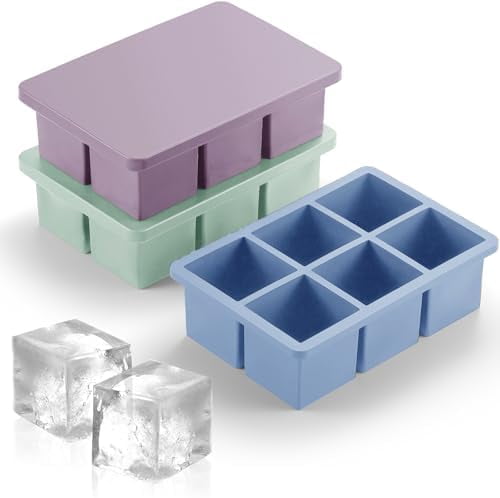 Ice Cube Trays 3 Pack - Large Size Silicone Ice Cube Molds(3 color) for Whiskey Ice Cube Maker for Cocktail Old Fashioned Ice Cube Tray