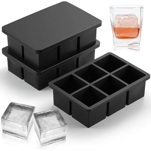 Ice Cube Trays 3 Pack - Large Size Silicone Ice Cube Molds(Black) for Whiskey Ice Cube Maker for Cocktail Old Fashioned Ice Cube Tray