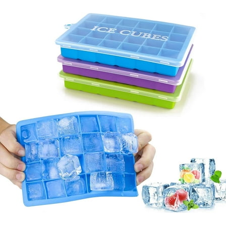 Ice Cube Trays 3 Pack,Silicone Ice Molds with Removable Lid Easy-Release Flexible Ice Cube Tray 24 Cubes per Tray for Cocktail,Whiskey,Baby Food,Chocolate,BPA Free